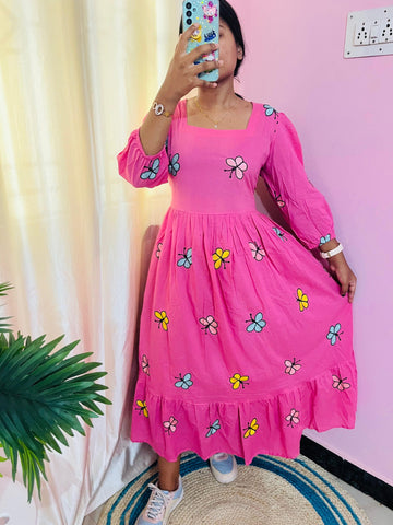 Pink butterfly cotton dress