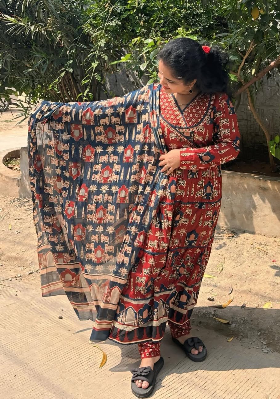 Temple Handblock print anaarkali