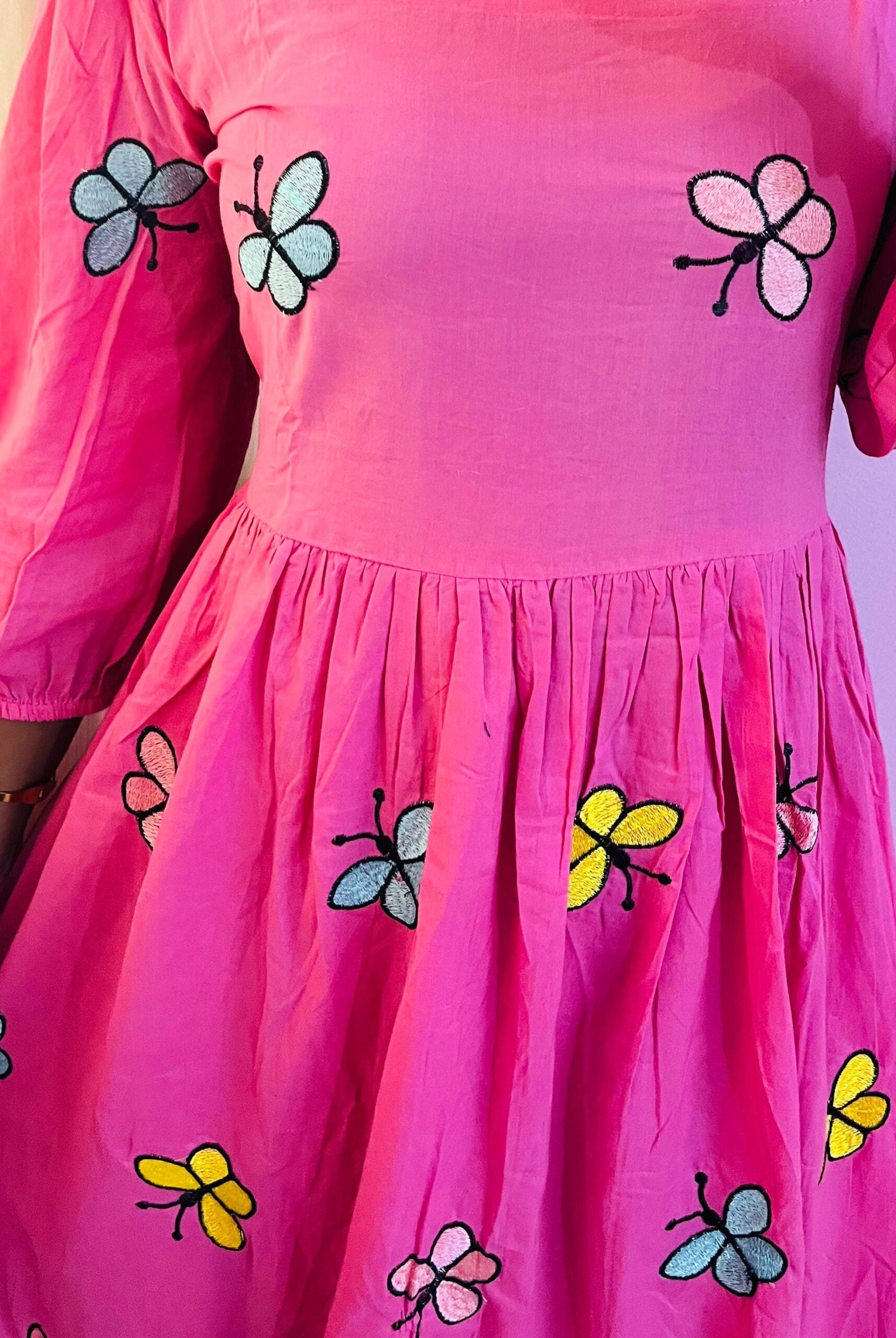 Pink butterfly cotton dress